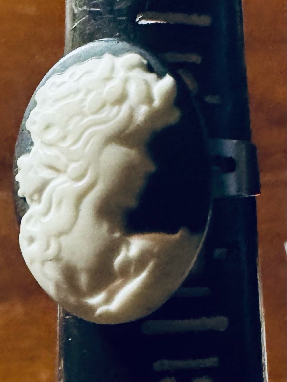 Black  Smart Ring Band with White Cameo Accent